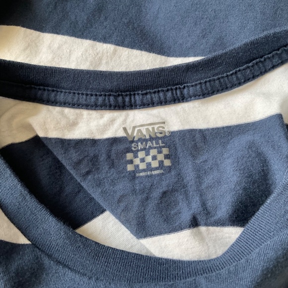 VANS Crop Top Shirt Off The Wall 1966 GOLD Graphic Logo Striped Womens Sz Small - Picture 6 of 11